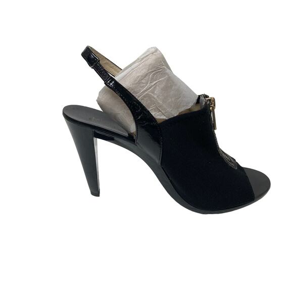 Michael Kors Open Toe Front Zipper Slingback Heels Sandals Size 8 Black - Picture 4 of 10